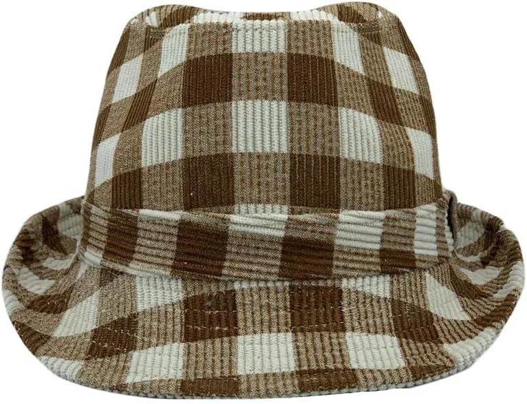 WITHMOONS Gingham Check Fedora Hat - Manhattan Trilby Corduroy Banded for Men Women LD61570
