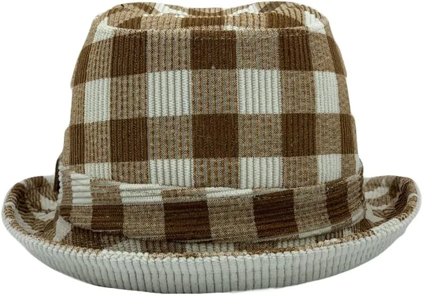 WITHMOONS Gingham Check Fedora Hat - Manhattan Trilby Corduroy Banded for Men Women LD61570