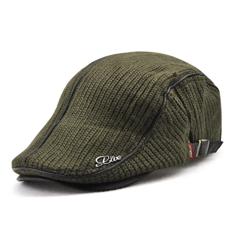 Yang crown in elderly men's winter hat knitting peaked cap thick warm Vintage British leisure peaked cap
